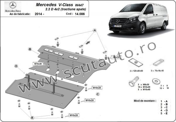 Scut auto Mercedes V-Class W447 2.2 D, 4x2 (tracțiune spate)